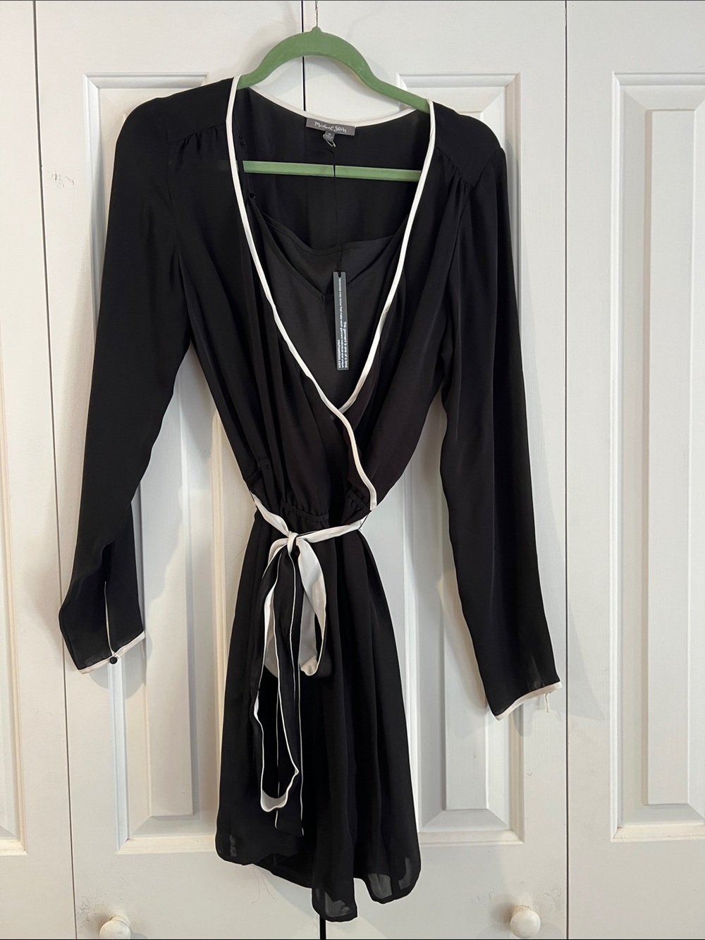 Michael Stars Black Wrap Romper with White Trim